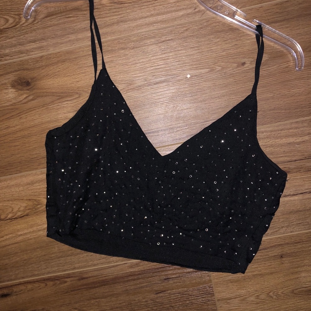 Rhinestone crop top in black